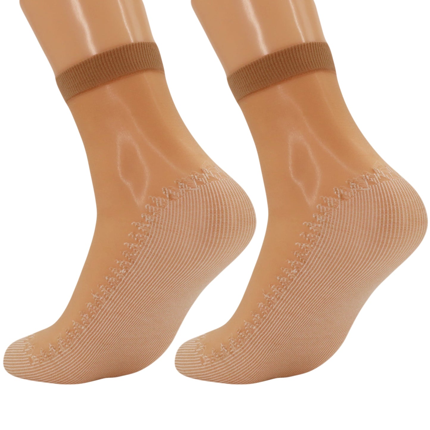 Women’s Sheer Ankle Socks 3 Pairs Non Slip Cotton Sole Reinforced Toe Mesh