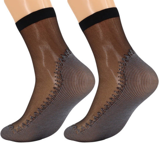 Women's anti-slip sheer mesh ankle socks with cotton sole, 3 pairs, in black