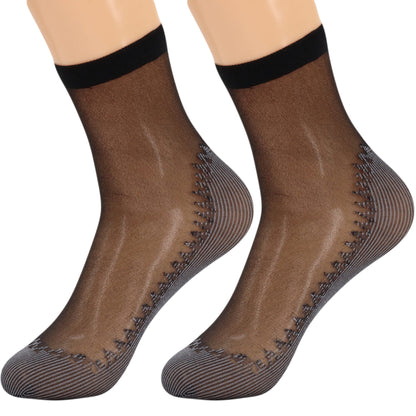 Women's anti-slip sheer ankle socks with cotton sole, 6 pairs, in black