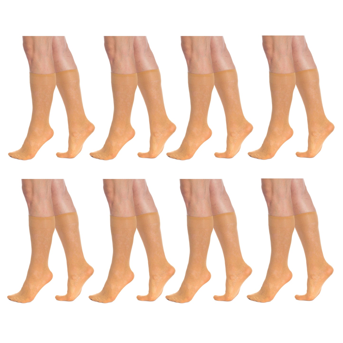 8 Pairs Women’s Sheer Knee High Socks 15 Denier Nylon Stay-Up Band One Size