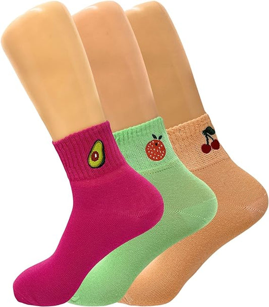 3 Pairs Women’s Cotton Mini Half Crew Socks Size 5-9 Thin Breathable Embroidered