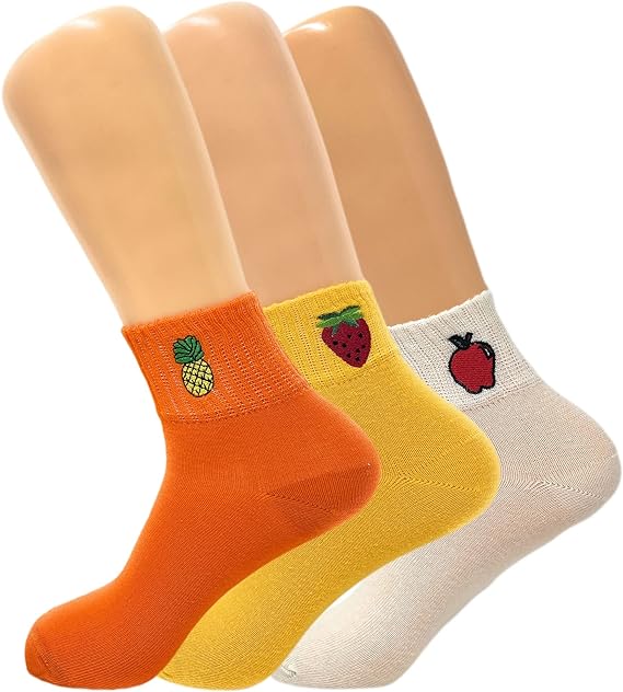 3 Pairs Women’s Cotton Mini Half Crew Socks Size 5-9 Thin Breathable Embroidered