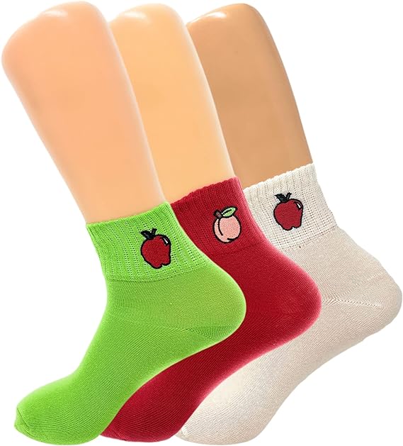 3 Pairs Women’s Cotton Mini Half Crew Socks Size 5-9 Thin Breathable Embroidered