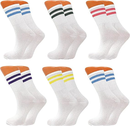 Women's lightweight striped cotton crew socks, 6 pairs