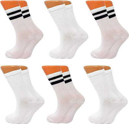 Women's lightweight striped cotton crew socks, 6 pairs