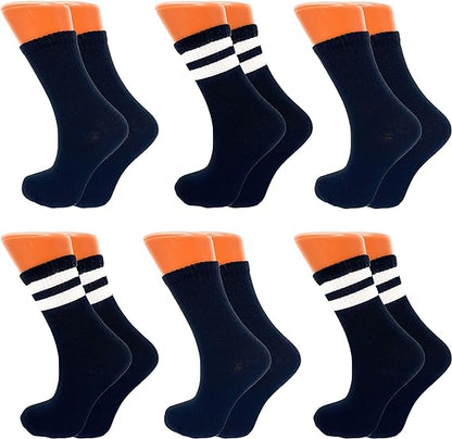 Women's lightweight striped cotton crew socks, 6 pairs