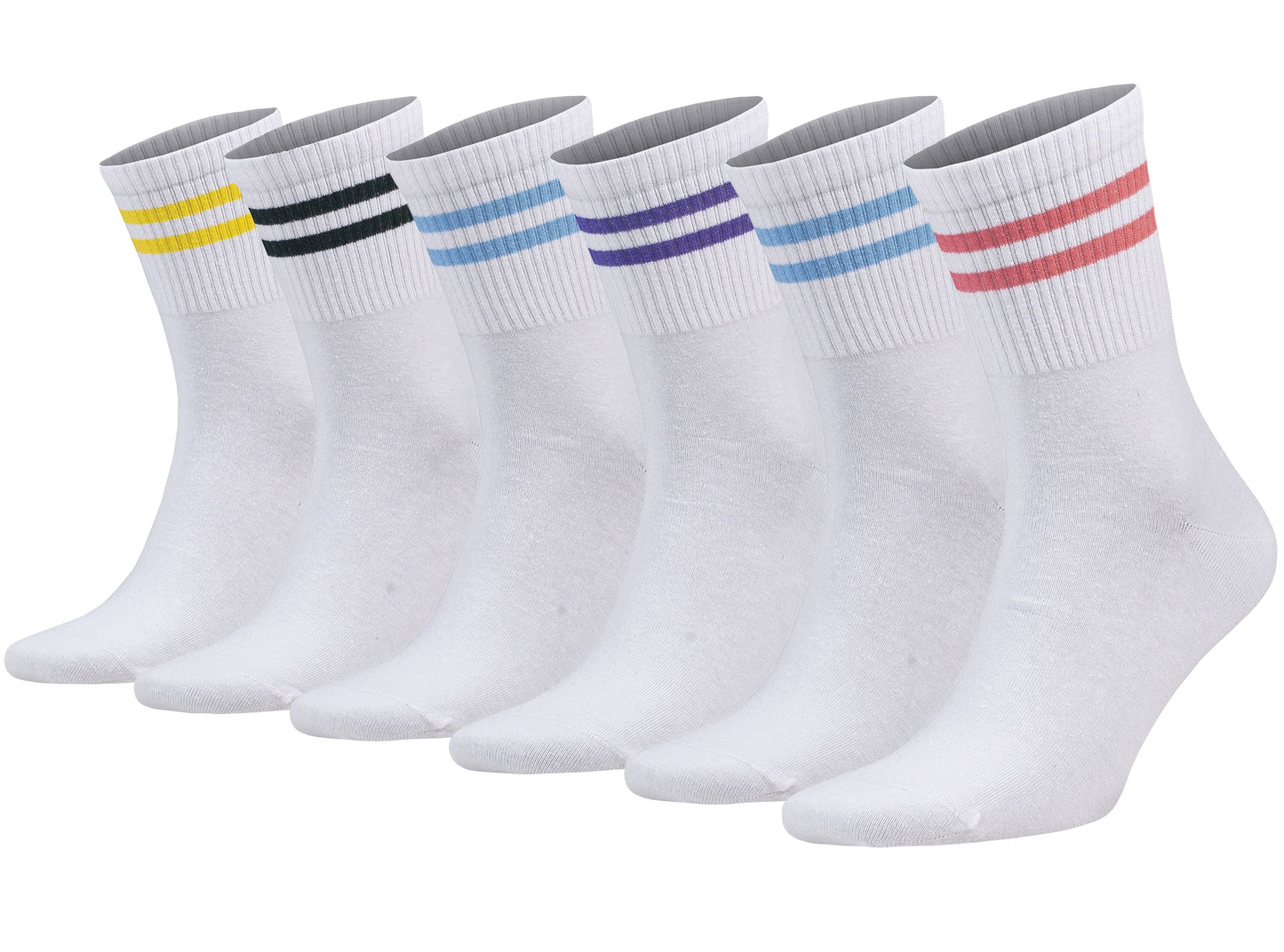 Women’s Athletic Crew Socks 6 Pack – Cotton 2-Stripe Moisture Wicking Size 5-10