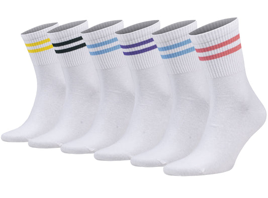 Women’s Athletic Crew Socks 6 Pack – Striped Cotton Breathable Size 5-10