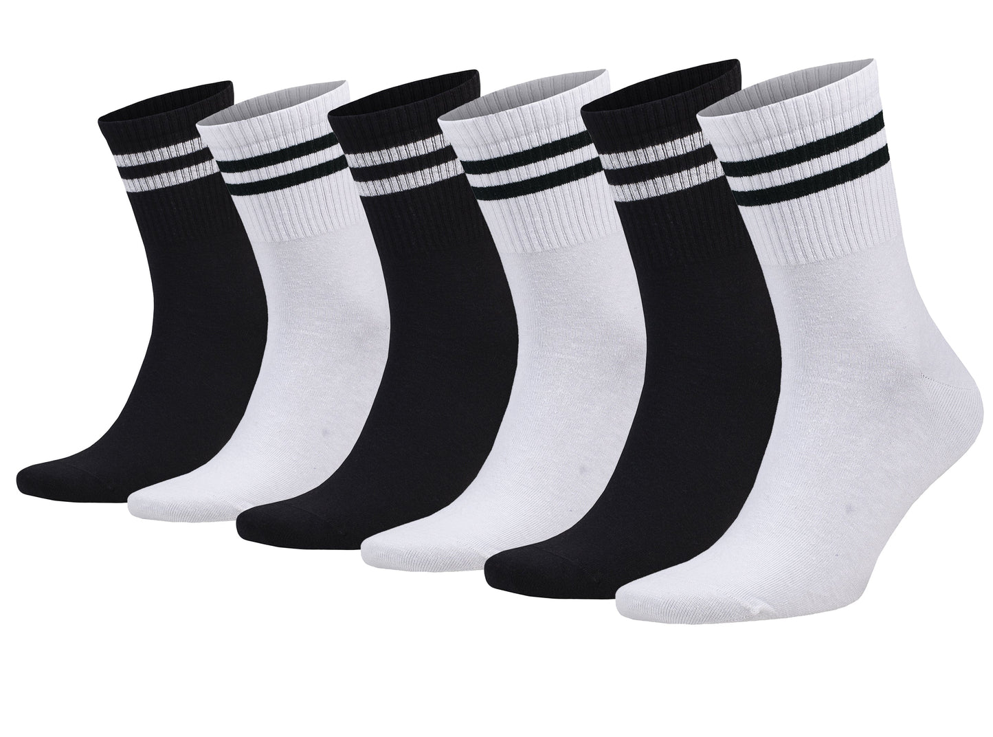 Men’s Tennis Crew Socks 6 Pairs Cotton Athletic Striped Thin Breathable