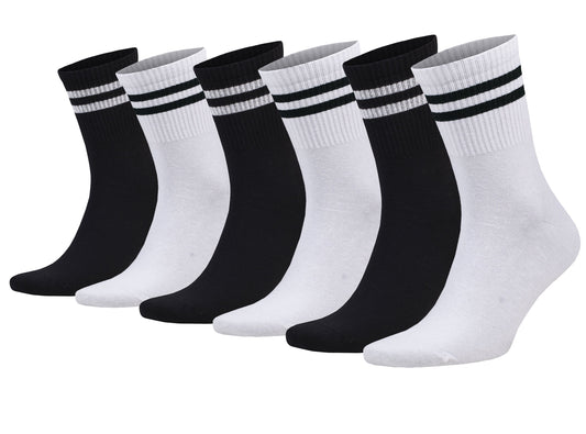 Men’s Tennis Crew Socks 6 Pairs Cotton Athletic Striped Thin Breathable