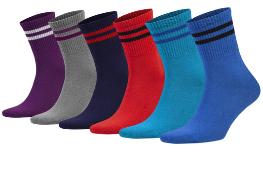 Women’s Athletic Crew Socks 6 Pairs Cotton Striped Moisture Wicking Size 5-10