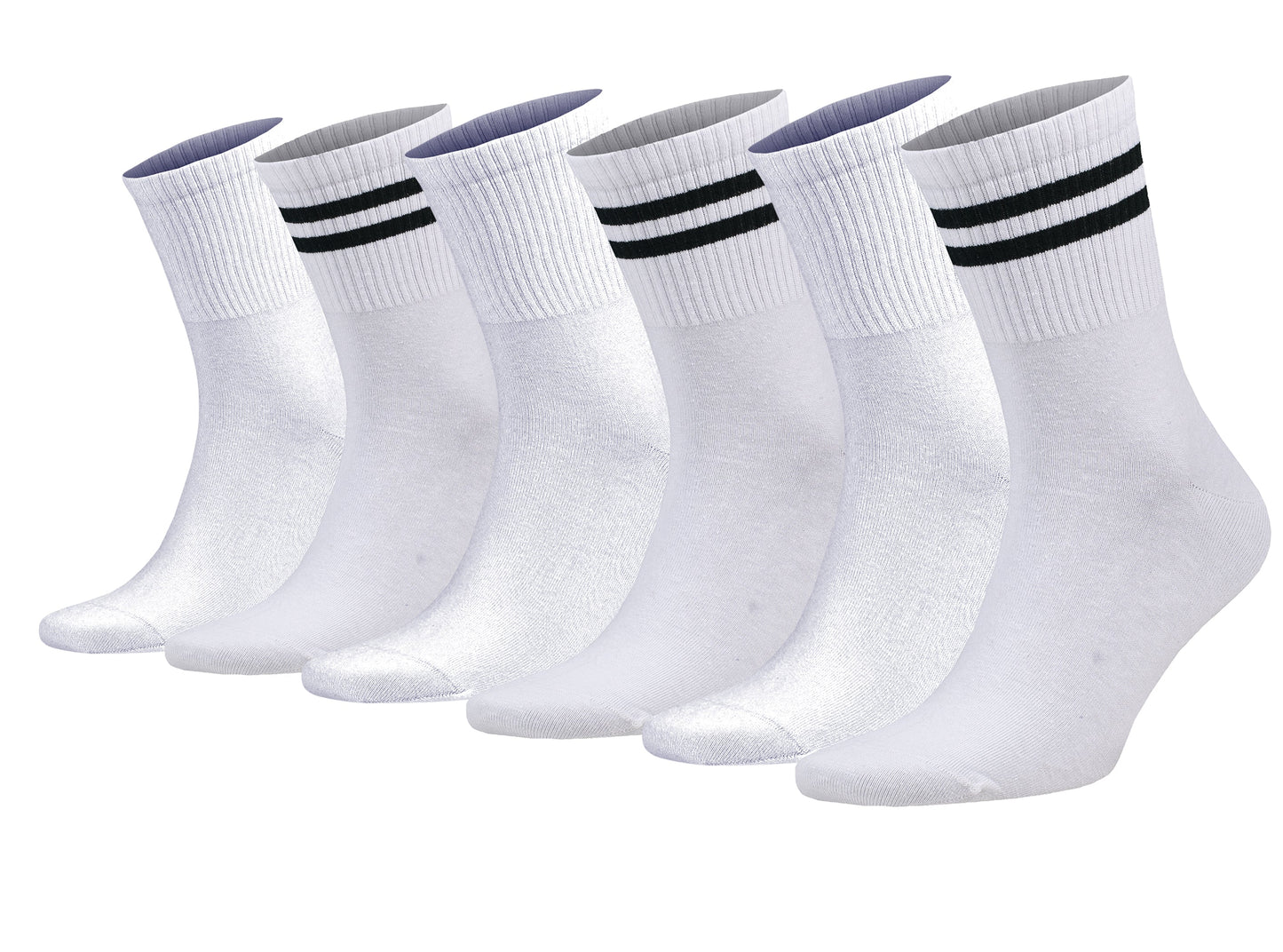 Women’s Athletic Crew Socks 6 Pack – Cotton 2-Stripe Moisture Wicking Size 5-10