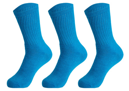 Women's cushioned cotton crew socks, 3 pack, in turquoise