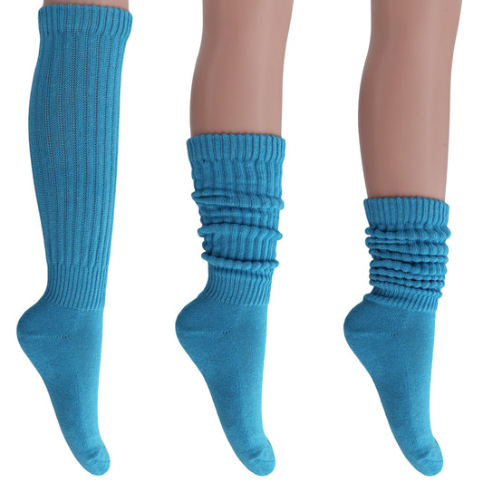 Turquoise Blue Slouch Socks for Women 1 to 6 Pairs Cotton Retro Style Fits Size 5-10