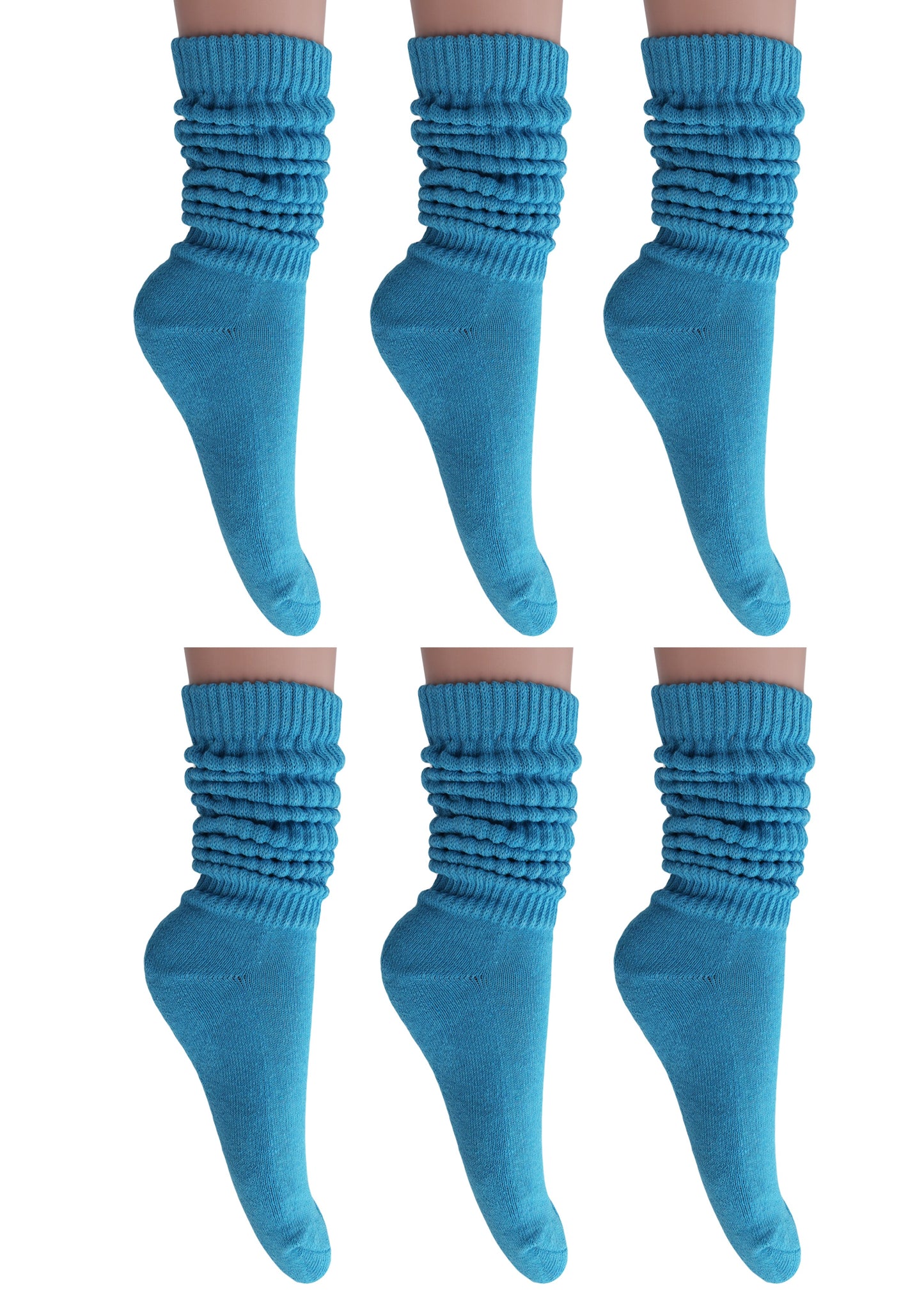 Turquoise Blue Slouch Socks for Women 1 to 6 Pairs Cotton Retro Style Fits Size 5-10