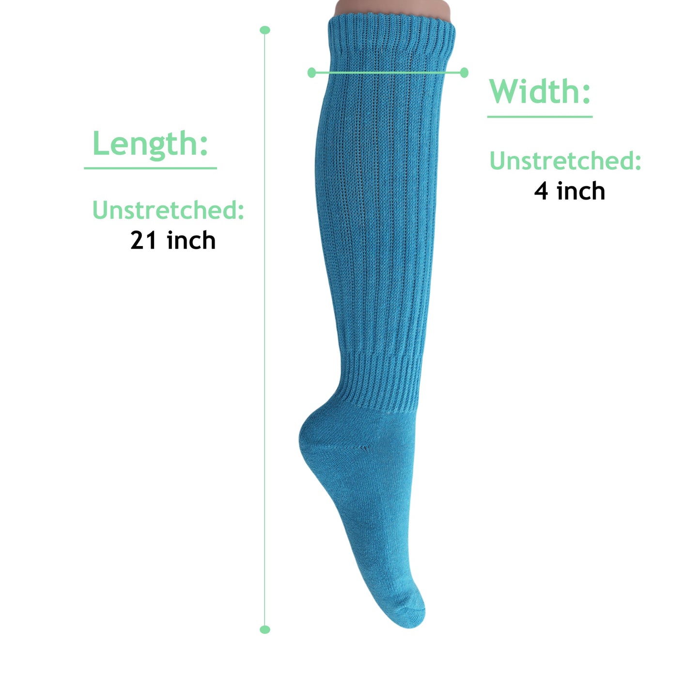 Turquoise Blue Slouch Socks for Women 1 to 6 Pairs Cotton Retro Style Fits Size 5-10